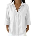 thumbnail image 1 of Women's Tops, Tees & Blouses Stand Collar Solid Button Front Loose Casual Shirt Cute Summer Tops, 1 of 4