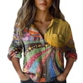 thumbnail image 1 of Women's Tops Tees & Blouses Summer Casual Printed Button Up 7/8 Sleeve Blouse Blouses for Women Dressy Casual, 1 of 4