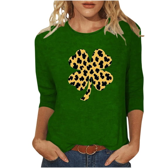 Women's Tops, Tees & Blouses Trendy,Saint Patricks Day for Women Shamrock 3/4 Sleeve Shirt Funny Irish Graphic Tee Spring Party Tops