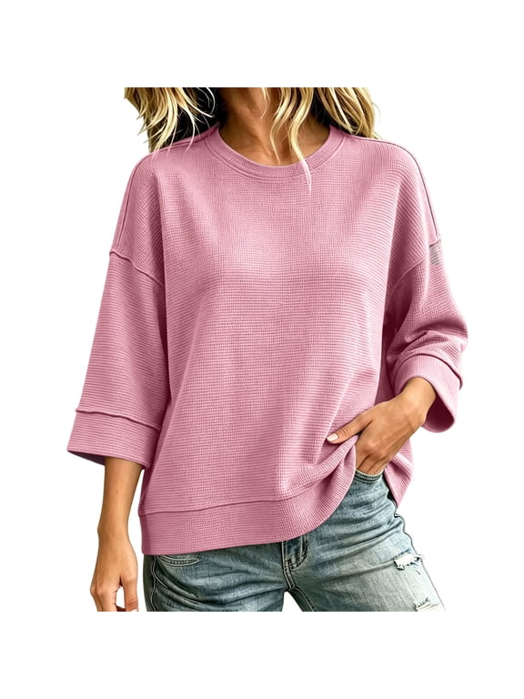 Women's Tops, Tees & Blouses, Womens 3/4 Sleeve Sweaters Oversized Crewneck Knit Pullover Tops