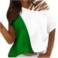 thumbnail image 1 of Women's Tops Trendy Cross One Shoulder Color Block Crew Neck Short Sleeve Shirts Summer Casual Loose Blouses (2XL, Green), 1 of 5