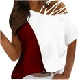 thumbnail image 1 of Women's Tops Trendy Cross One Shoulder Color Block Crew Neck Short Sleeve Shirts Summer Casual Loose Blouses (L, Black), 1 of 5
