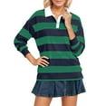 thumbnail image 1 of Women's Tops Trendy Rugby Shirt Polo Striped Sweatshirt Lapel V Neck Y2K Womens Blouse, 1 of 5