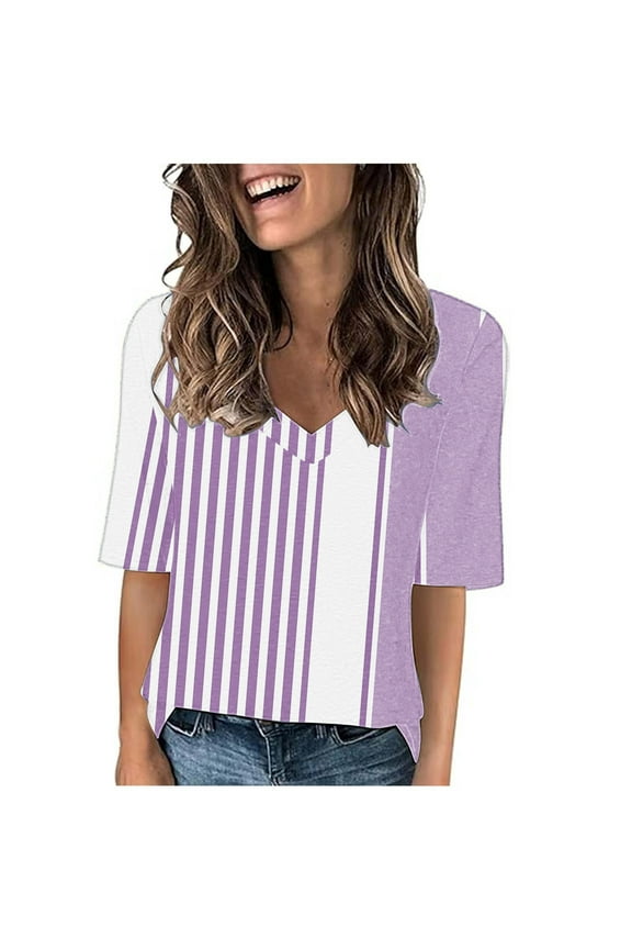 Women's Tops Under $10 Free Shipping Fashion Casual Printed Short-Sleeved V-Neck T-Shirt Yop