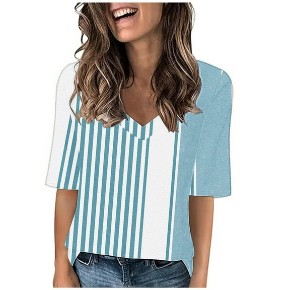 Women's Tops Under $10 Free Shipping Fashion Casual Printed Short-Sleeved V-Neck T-Shirt Yop