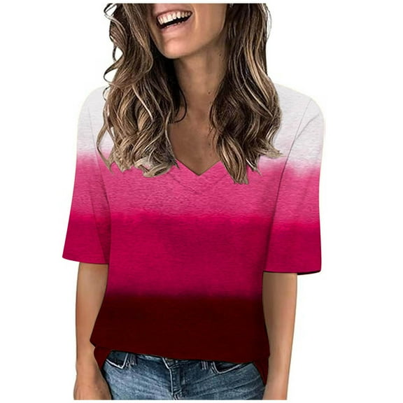 Women's Tops Under $10 Free Shipping Fashion Casual Printed Short-Sleeved V-Neck T-Shirt Yop