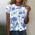 thumbnail image 1 of Women's Tops Under $10 Free Shipping Summer Short Sleeve Print Short Sleeve V-Neck Blouses, 1 of 4