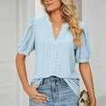 thumbnail image 1 of Women's Tops V Neck Lace Crochet Eyelet T Shirt Short Sleeve Floral Embroidery Tee Shirts Blouses Casual Loose Tunics, 1 of 5
