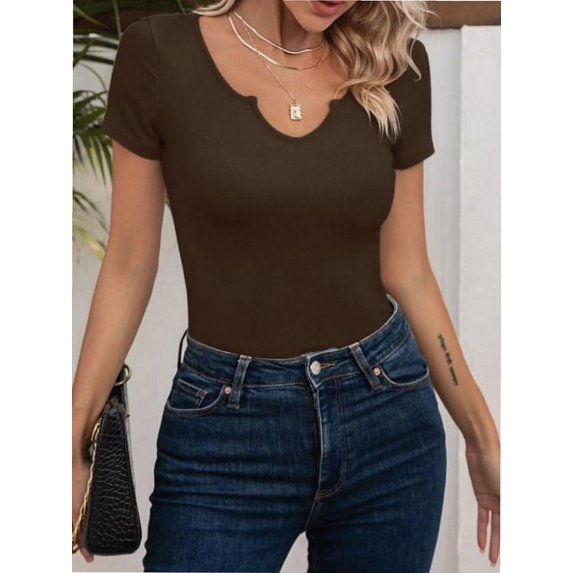 Women's Tops V Neck Shirts Short Sleeve Tshirt Fitted Basic Tees Summer Tunic Ribbed Sexy Clothes Casual Cute