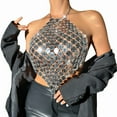 thumbnail image 1 of Women's Tops V Neck Silver Sequin Top Shiny Bright Diamond Chain Halter Vest Halter Crop Tops Night Club Party Wear Silver Free Size, 1 of 5