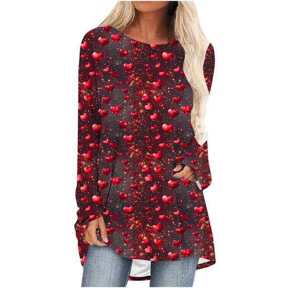Women's Tops Valentines Day Cute Heart Graphic T Shirts Crewneck Tunic Tops to Wear with Leggings