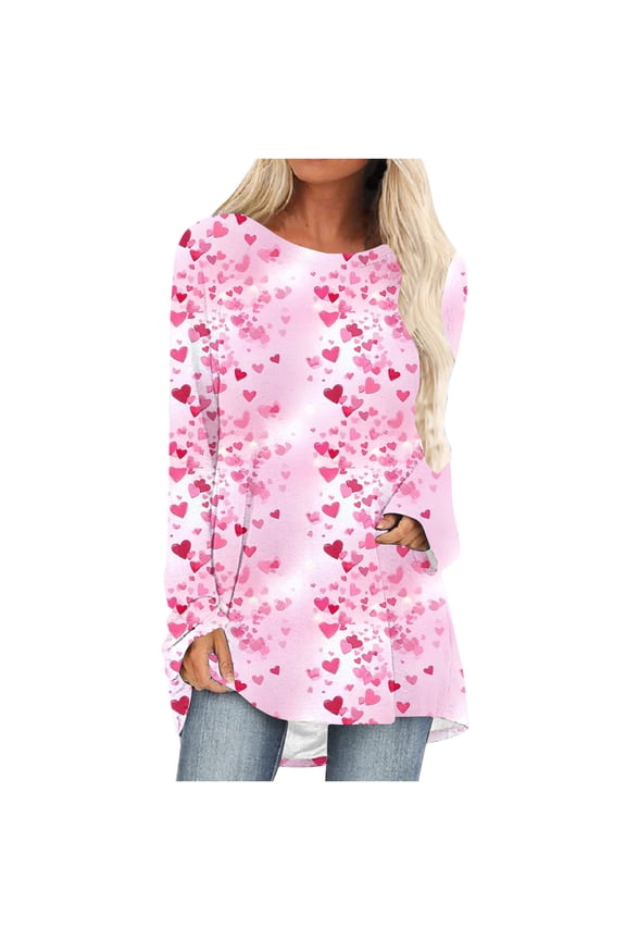 Women's Tops Valentines Day Cute Heart Graphic T Shirts Crewneck Tunic Tops to Wear with Leggings
