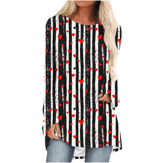 Women's Tops Valentines Day Cute Heart Graphic T Shirts Crewneck Tunic Tops to Wear with Leggings