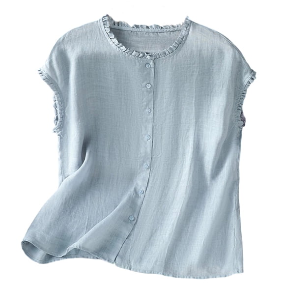 Women's Tops, Women Cotton Linen Sleeveless Cardigan Blouse Summer Loose Office Lady Round Neck Shirts
