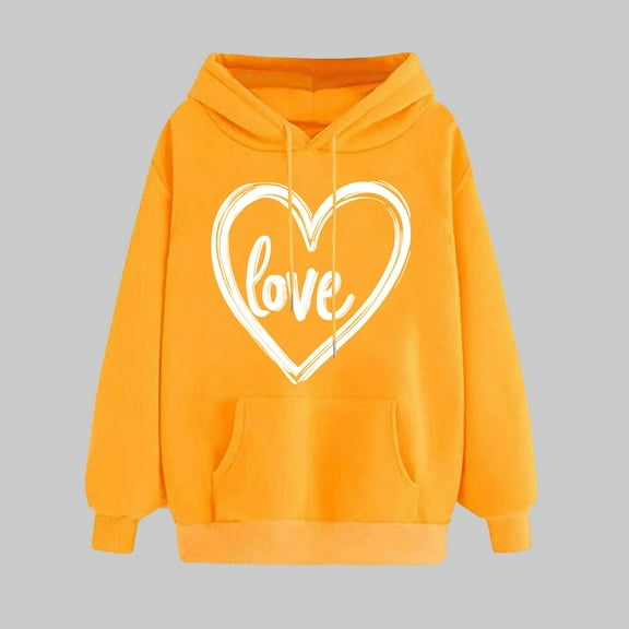 Women's Tops Women's Clothing Ndbuld Women's Print Winter Hoodie Pullover Tops Long Sleeved Comfortable Sweatshirt Rollbacks,Yellow,S