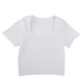 thumbnail image 1 of Women's Tops, Women's Square Neck Rib Knit Crop Tops Sexy Slim Fitted Y2k Top Short Sleeve Solid Cropped T Shirts Going Out Tops, 1 of 8