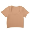 thumbnail image 1 of Women's Tops, Women's Square Neck Rib Knit Crop Tops Sexy Slim Fitted Y2k Top Short Sleeve Solid Cropped T Shirts Going Out Tops, 1 of 8