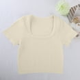 thumbnail image 1 of Women's Tops, Women's Square Neck Rib Knit Crop Tops Sexy Slim Fitted Y2k Top Short Sleeve Solid Cropped T Shirts Going Out Tops, 1 of 8