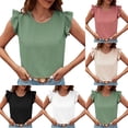 thumbnail image 1 of Women's Tops, Womens Summer Peplum Tops Square Neck Ruffle Trim Short Sleeve Shirred Babydoll Blouse Smocked Dressy Casual Shirts, 1 of 7