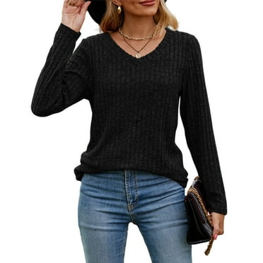AELand Womens Sweaters, Casual V Neck Long Sleeve Tops and Blouses For Spring & Fall & Winter