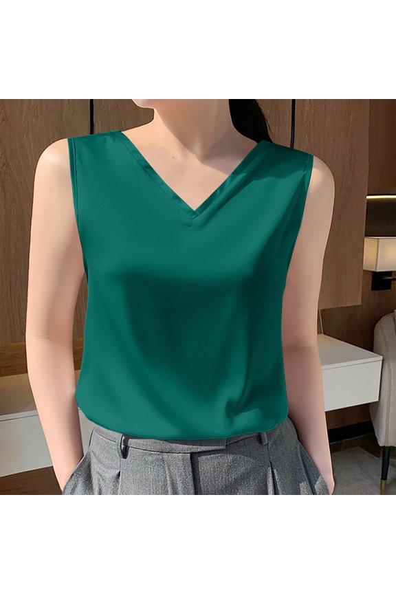 Women's Tops and Blouses Fashion Solid Color Sleeveless T Shirts Leisure Loose Fit Standard Straps Blouses