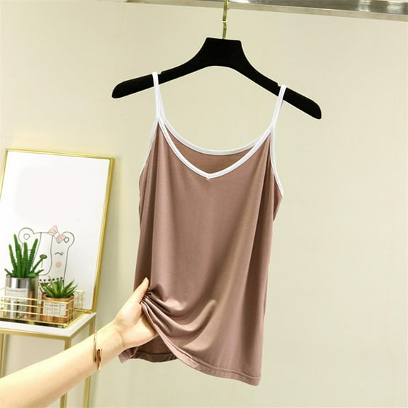 Women's Tops and Blouses Summer Solid Color V-Neck Camisole Blouses Leisure Loose Fit Sleeveless Spaghetti Straps Summer Shirts