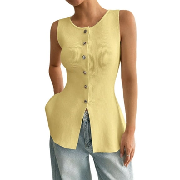 Women's Tops for Women Trendy Button Front Sweater Vests Business Ribbed Knit Work Top