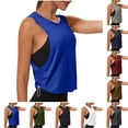thumbnail image 1 of Women's Tops with Drawstring Side Ruched Quick Dry Workout Cropped Tank Large Armhole Sleeveless Yoga Running Gym Athletic Shirts, #01 Blue M, 1 of 3