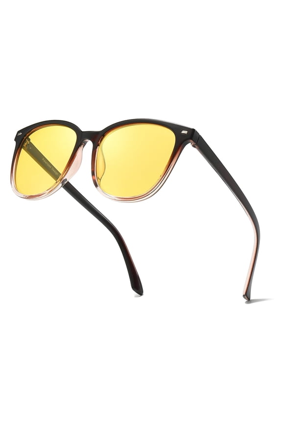 Women's Tortoiseshell Yellow Polarized Sunglasses UV400 for Night Driving Low Light Enhancement Streetwear