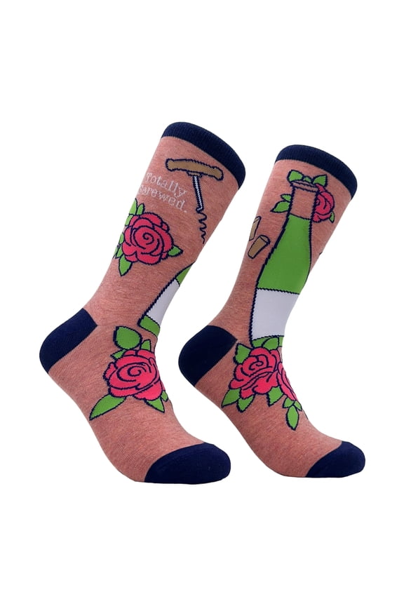 Women's Totally Screwed Socks Funny Wine Bottle Corkscrew Drinking Lovers Footwear
