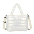 thumbnail image 1 of Women's Tote Bag Large Shoulder Bag, Tote Padded Winter Handbag Space Tote Bag Feather Shoulder Bag Shopping, Large Quilted Soft Padded Winter Handbag Pillow Shopper Bag, White, 1 of 6