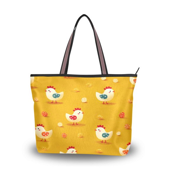 Women's Tote Handbag Cloth Handbag Large Tote Bag Shopping Bag Cartoon Chickens Pattern