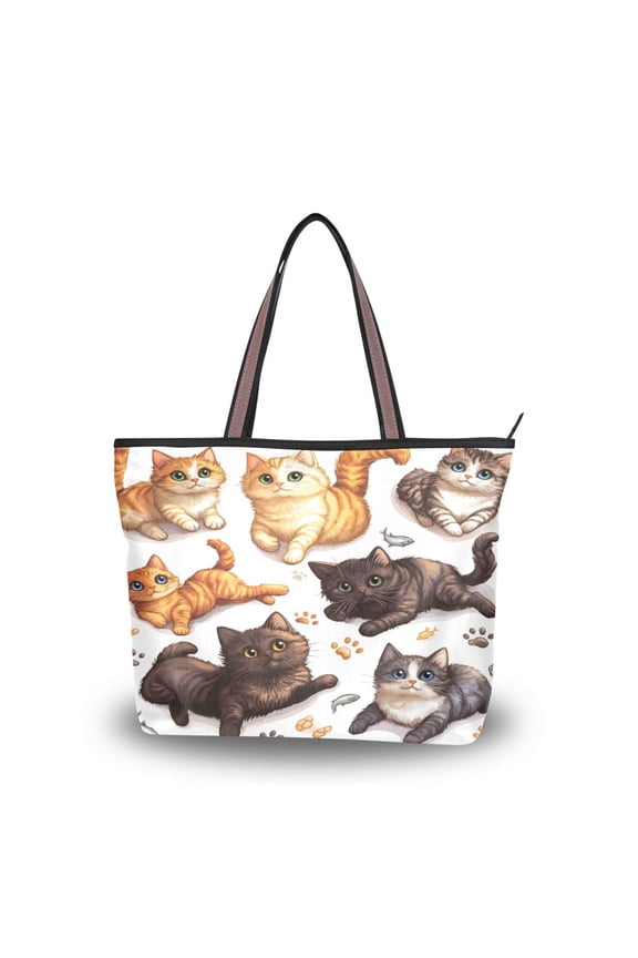 Women's Tote Handbag Cloth Handbag Large Tote Bag Shopping Bag Colorful Cartoon Cats