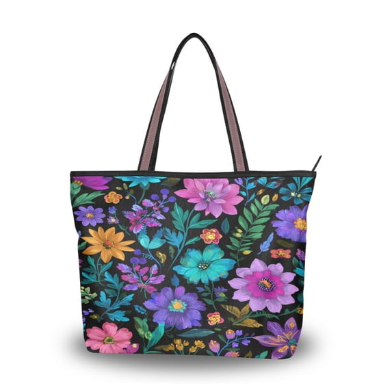 Women's Tote Handbag Cloth Handbag Large Tote Bag Shopping Bag Colorful Flowers and Vines