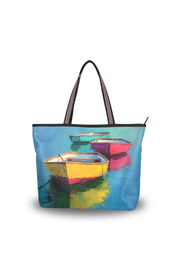 Women's Tote Handbag Cloth Handbag Large Tote Bag Shopping Bag Colorful Row Boats