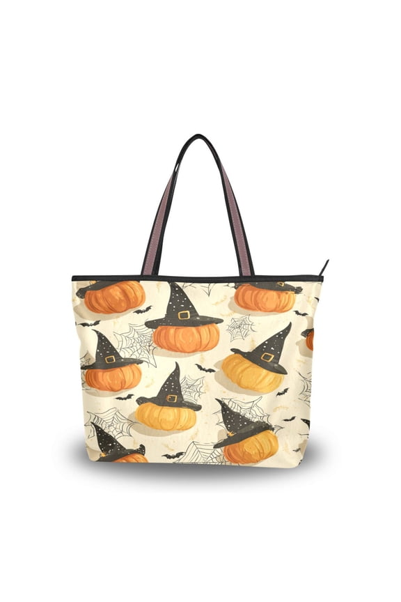 Women's Tote Handbag Cloth Handbag Large Tote Bag Shopping Bag Halloween Pumpkins and Spider Webs