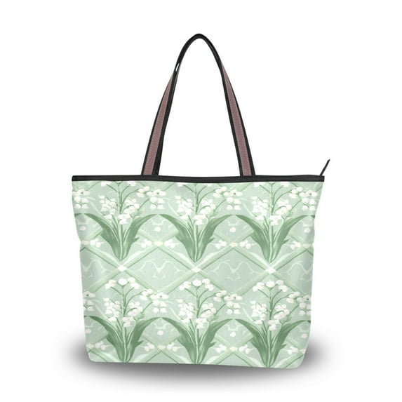 Women's Tote Handbag Cloth Handbag Large Tote Bag Shopping Bag Light Green and White Lily