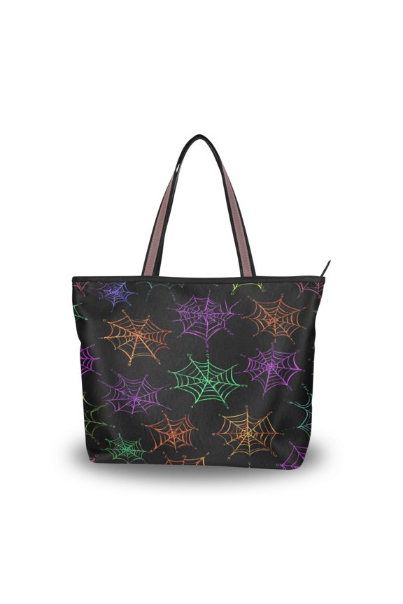 Women's Tote Handbag Cloth Handbag Large Tote Bag Shopping Bag Neon Spider Webs