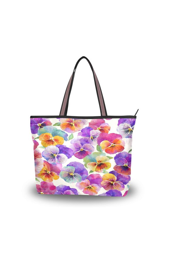 Women's Tote Handbag Cloth Handbag Large Tote Bag Shopping Bag Pansy Pattern