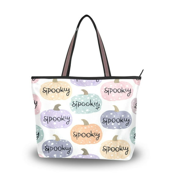Women's Tote Handbag Cloth Handbag Large Tote Bag Shopping Bag Pumpkins with Spooky Text
