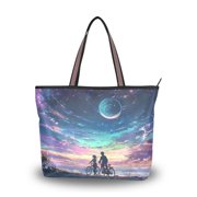 Women's Tote Handbag Cloth Handbag Large Tote Bag Shopping Bag Rainbow Sky Background