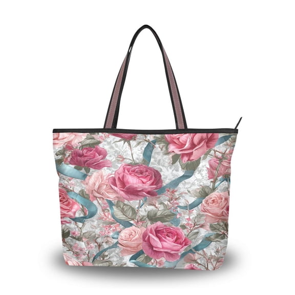 Women's Tote Handbag Cloth Handbag Large Tote Bag Shopping Bag Roses and Ribbons