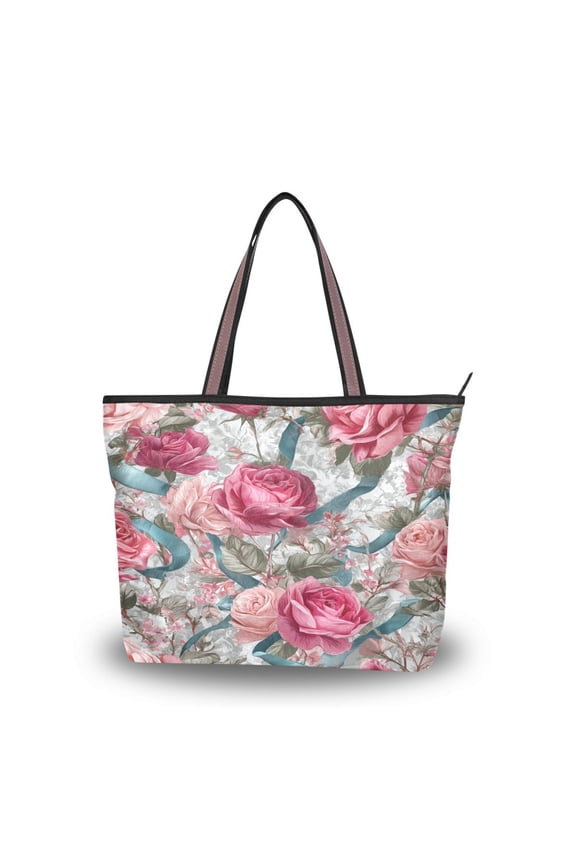 Women's Tote Handbag Cloth Handbag Large Tote Bag Shopping Bag Roses and Ribbons