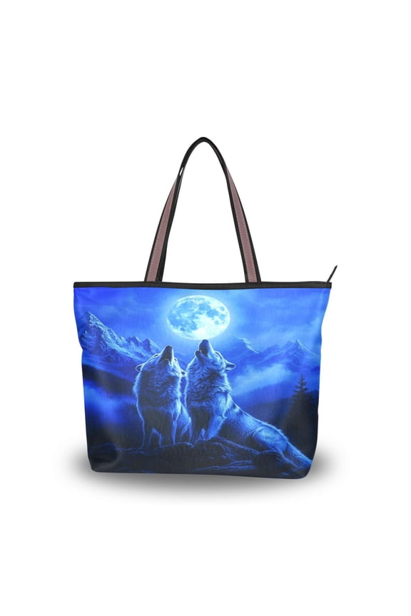 Women's Tote Handbag Cloth Handbag Large Tote Bag Shopping Bag Two Howling Wolves