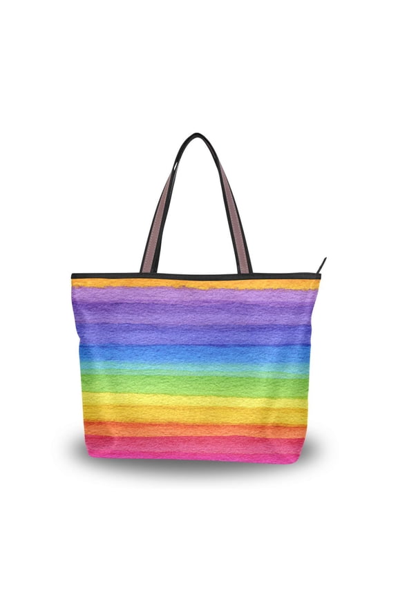 Women's Tote Handbag Cloth Handbag Large Tote Bag Shopping Bag Watercolor Rainbow Colors