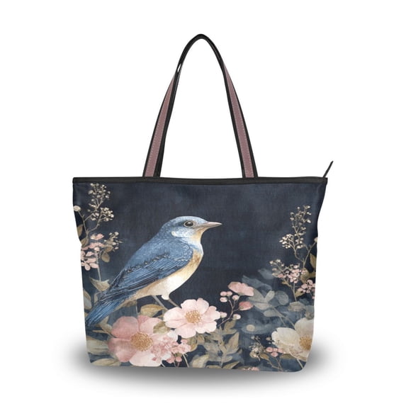 Women's Tote Handbag Cloth Handbag Large Tote Bag Shopping Bag Watercolor Vintage Blue Bird