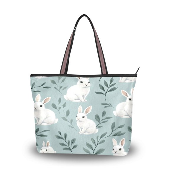 Women's Tote Handbag Cloth Handbag Large Tote Bag Shopping Bag White Rabbits Pattern
