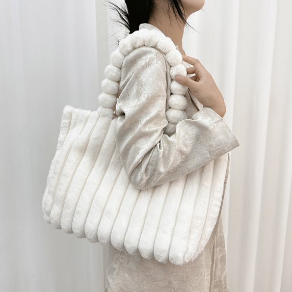 Women's Tote Handbags Furry Tote Bags for Women Fashion Purses and Handbags Winter Plush Shoulder Bags Large Capacity Solid Color Gold
