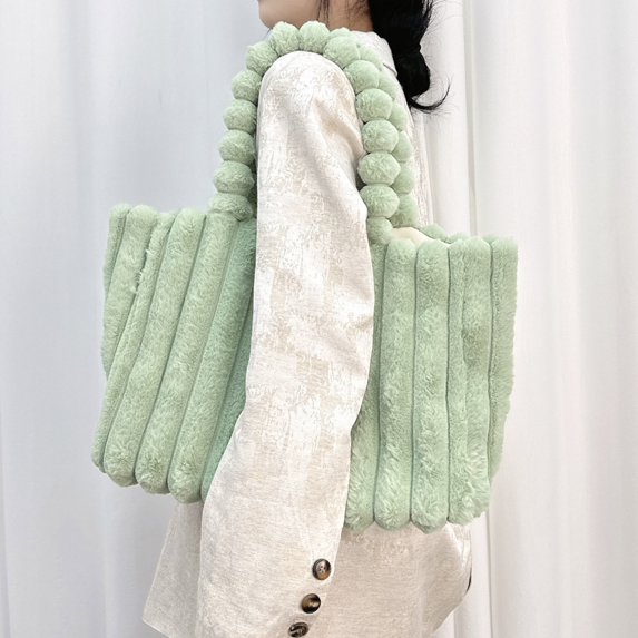 Women's Tote Handbags Furry Tote Bags for Women Fashion Purses and Handbags Winter Plush Shoulder Bags Large Capacity Solid Color Green