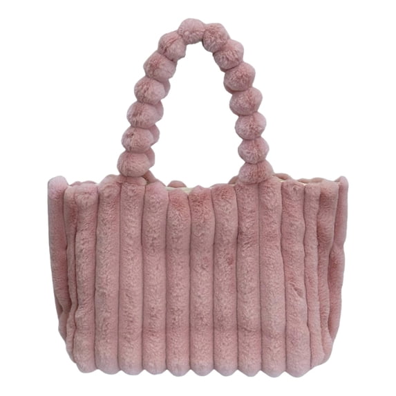 Women's Tote Handbags Furry Tote Bags for Women Fashion Purses and Handbags Winter Plush Shoulder Bags Large Capacity Solid Color Pink